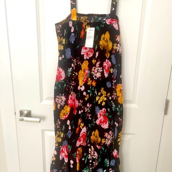 Women’s Floral Midi Tank Ruffle Hem Smocked Bodycon Dress - Picture 4 of 6